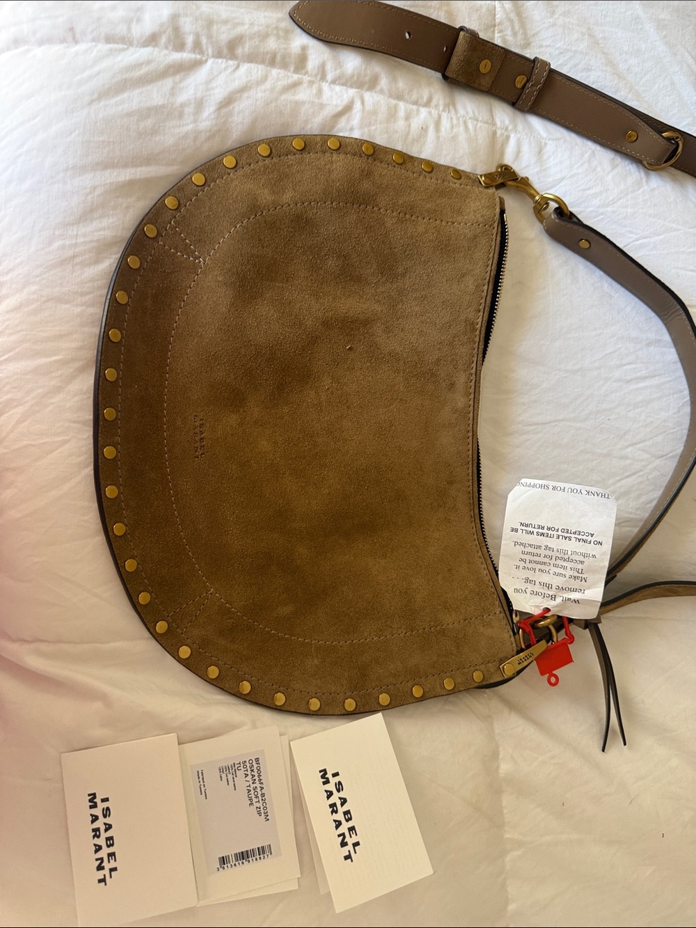 Isabel Marant Tan Suede Studded Saddle Shoulder Bag - Picture 2 of 8
